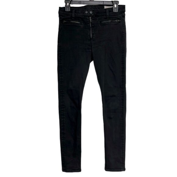 Rag & Bone Baxter Coated Black High Rise Ankle Zip Skinny Rock Jeans Size 29